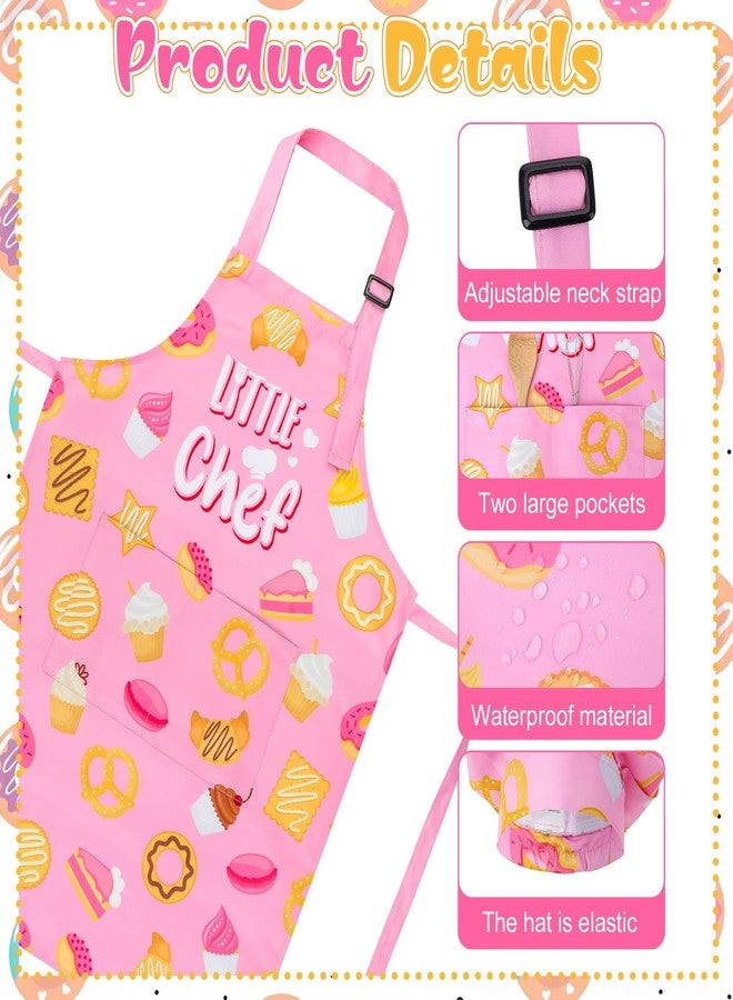 XLSXEXCL Kids Apron and Chef Hat Set, “Little Chef” Apron Adjustable Child Aprons Chef in Training Funny Aprons with 2 Pockets for Boys and Girls (Pink) - Image 3